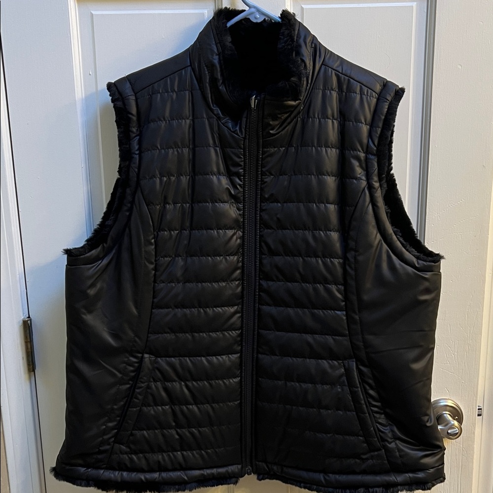 Black Faux Fur Quilted Sleeveless Vest